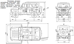 Основные размеры Уаз Хантер, модели УАЗ-315143, УАЗ-315148, УАЗ-315194, УАЗ-315195, с жесткой крышей