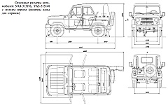 Основные размеры Уаз Хантер, модели УАЗ-315148 и УАЗ-315196, с мягким съемным тентом