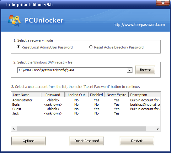 Reset Windows 10 Password with PCUnlocker